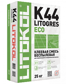 LITOGRES K44 ECO, беспылевая высокоадгезивная клеевая смесь, серая 25 кг